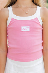 Girls: Booked & Busy Pink Athletic Patch Tank