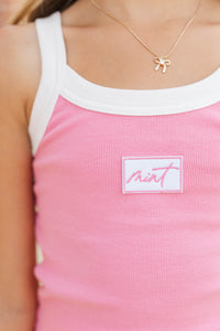 Girls: Booked & Busy Pink Athletic Patch Tank