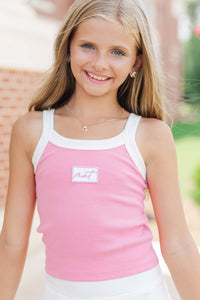 Girls: Booked & Busy Pink Athletic Patch Tank