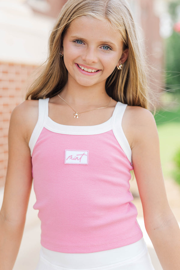 Girls: Booked & Busy Pink Athletic Patch Tank