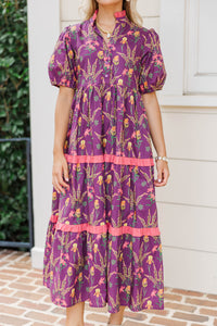 Moment To Shine Plum Floral Midi Dress