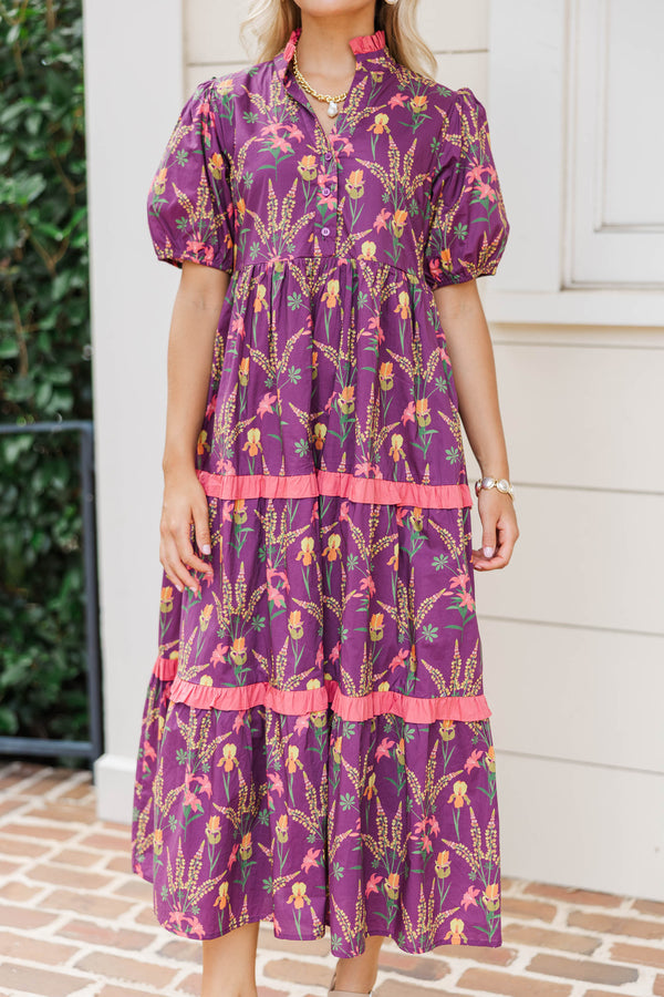 Moment To Shine Plum Floral Midi Dress
