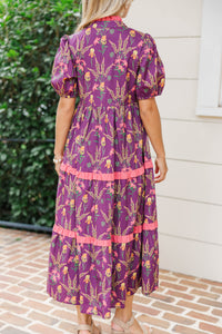 Moment To Shine Plum Floral Midi Dress