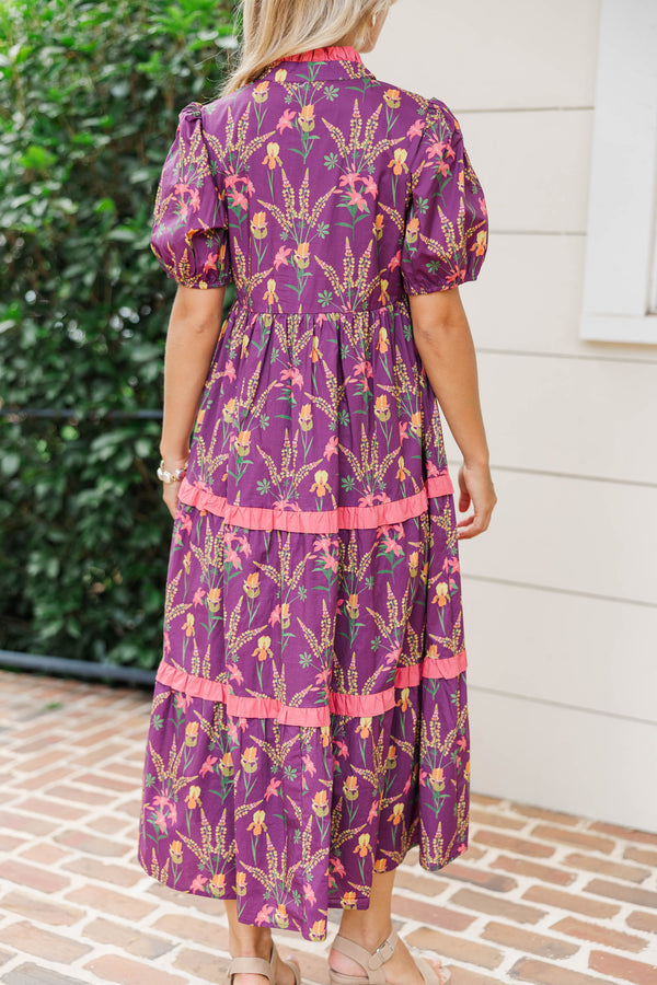 Moment To Shine Plum Floral Midi Dress