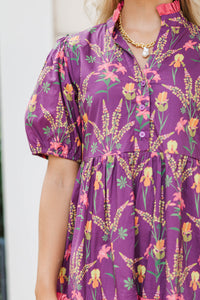 Moment To Shine Plum Floral Midi Dress