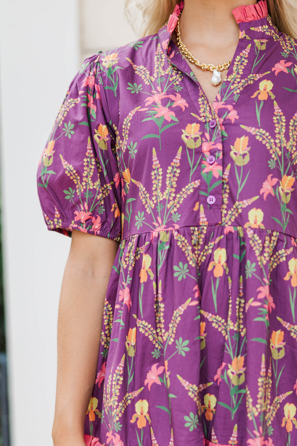 Moment To Shine Plum Floral Midi Dress