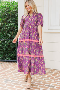 Moment To Shine Plum Floral Midi Dress