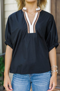 Right Where I Am Black Collar Blouse