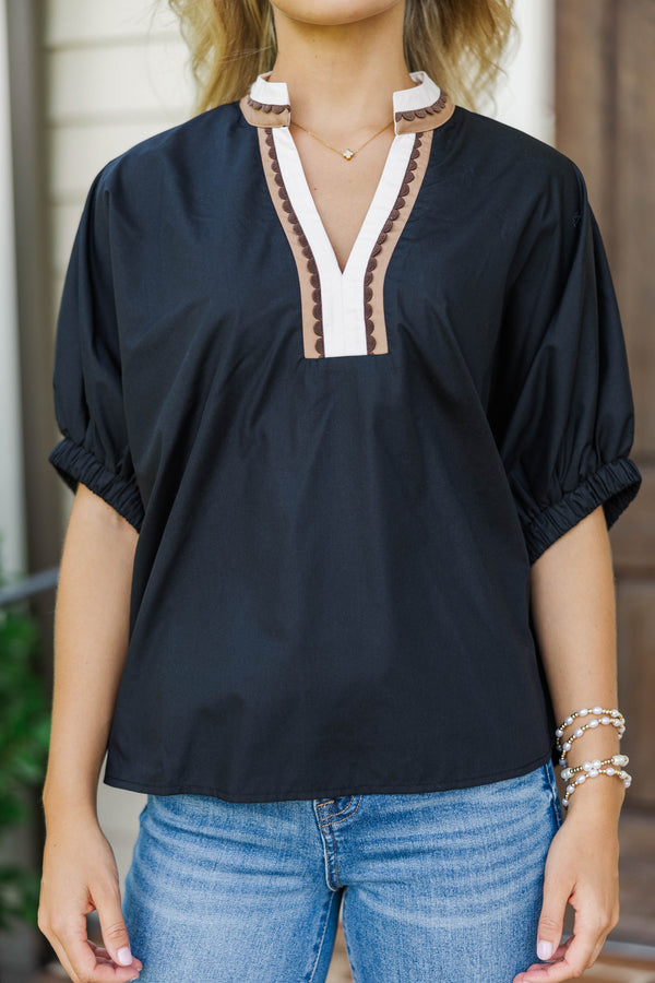 Right Where I Am Black Collar Blouse