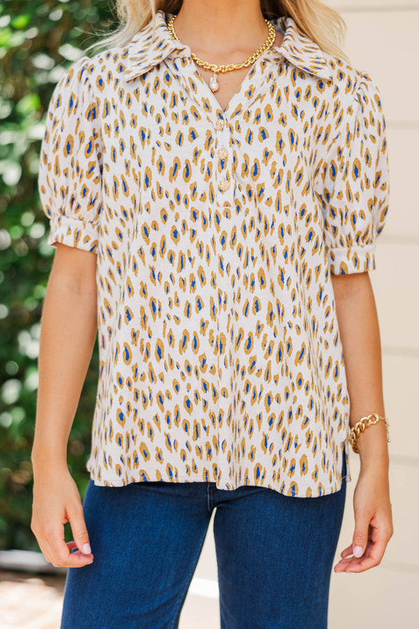 Worth Your While White Leopard Blouse