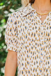 Worth Your While White Leopard Blouse