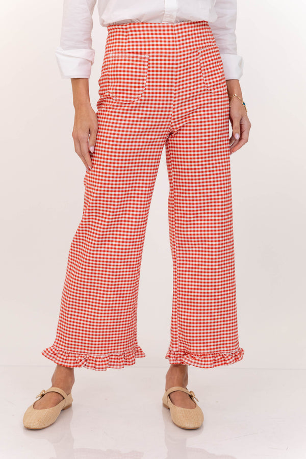 On Point Red Gingham Ruffled Pants