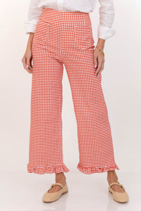 On Point Red Gingham Ruffled Pants