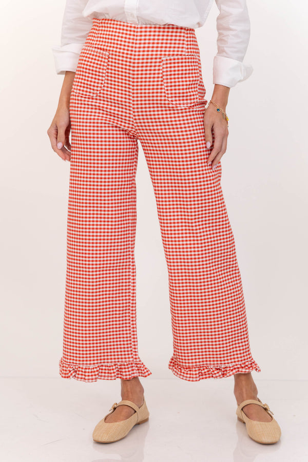 On Point Red Gingham Ruffled Pants