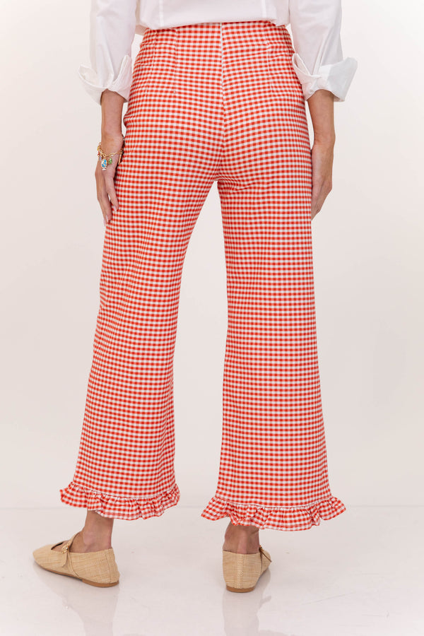On Point Red Gingham Ruffled Pants