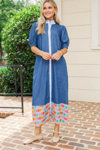 On Our Way Blue Colored Pencil Midi Dress