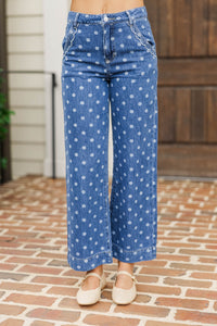 Spot On Navy Polka Dot Wide Leg Jeans
