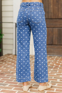 Spot On Navy Polka Dot Wide Leg Jeans