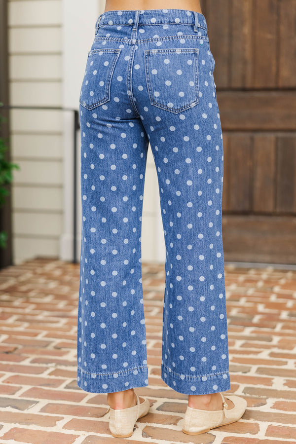 Spot On Navy Polka Dot Wide Leg Jeans