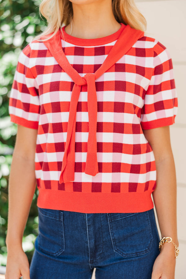 Worth Every Second Red Gingham Sweater
