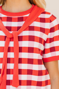 Worth Every Second Red Gingham Sweater