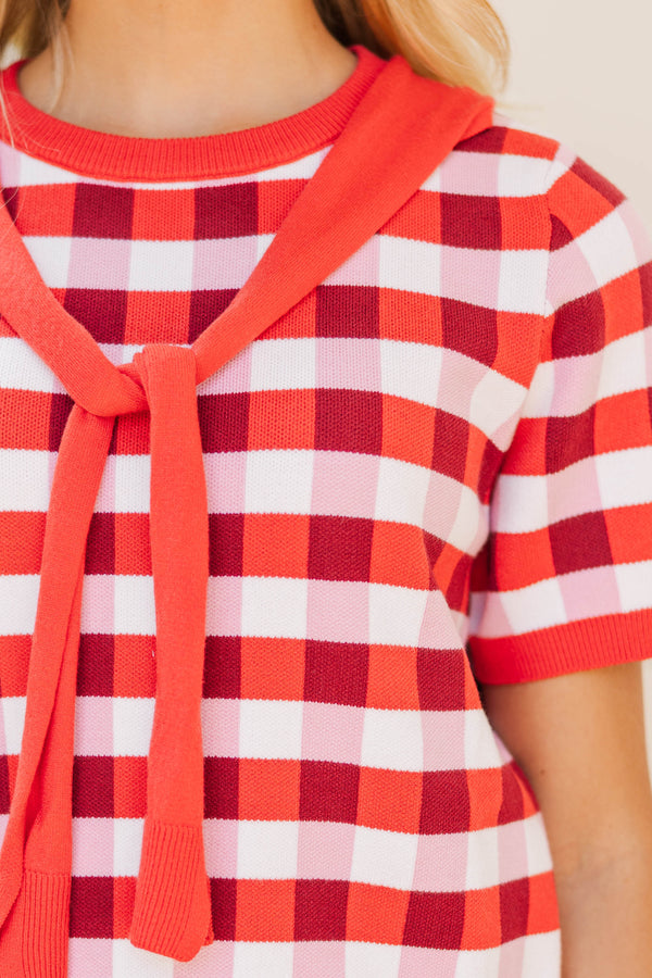 Worth Every Second Red Gingham Sweater