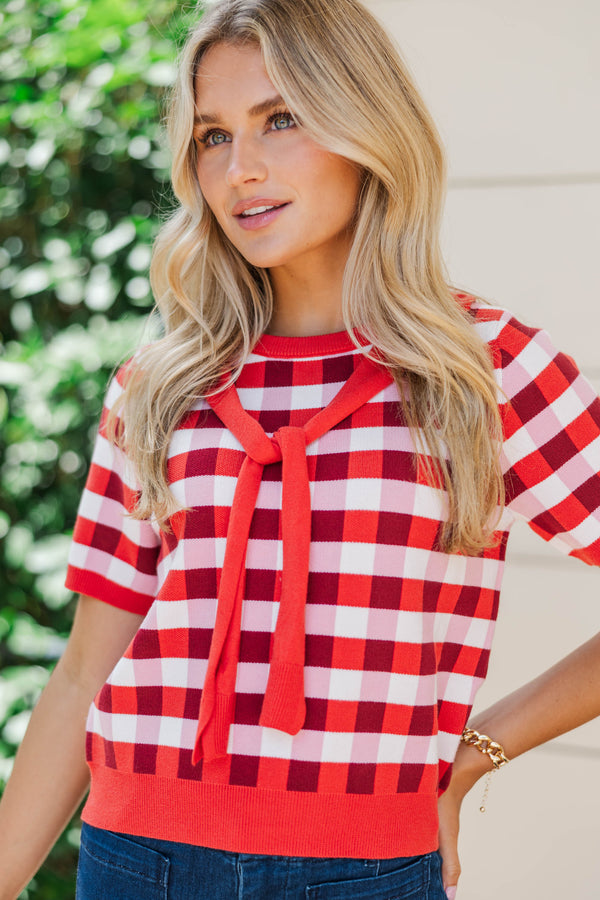 Worth Every Second Red Gingham Sweater