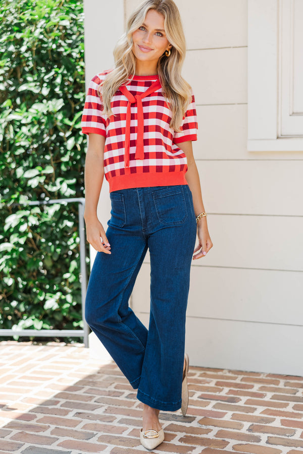 Worth Every Second Red Gingham Sweater