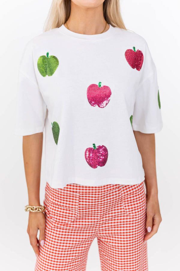 Back To School Fun Red Apple Sequin Top