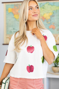 Back To School Fun Red Apple Sequin Top