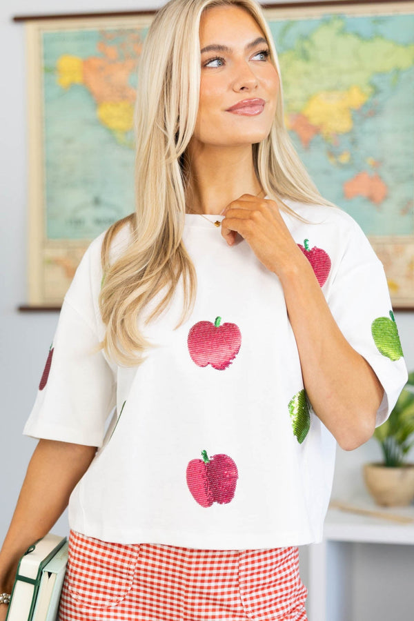 Back To School Fun Red Apple Sequin Top