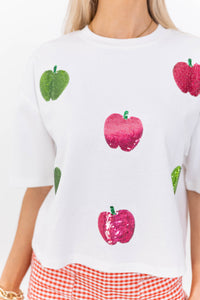 Back To School Fun Red Apple Sequin Top