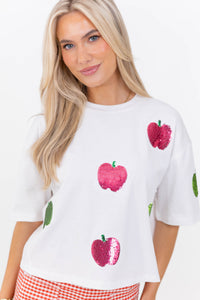 Back To School Fun Red Apple Sequin Top