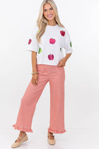 Back To School Fun Red Apple Sequin Top