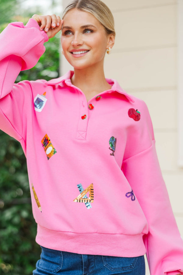 Educating In Style Pink BTS Sequin Icon Pullover