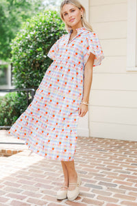 Feeling Your Best Blue Gingham Apple Print Midi Dress