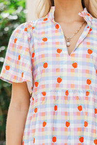 Feeling Your Best Blue Gingham Apple Print Midi Dress