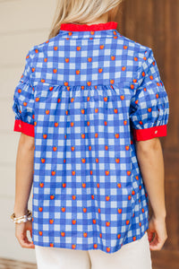 Heartfelt Moments Blue Apple Gingham Blouse