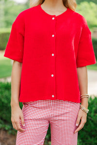 Top Of Class Red Short Sleeve Cardigan