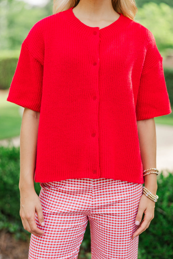 Top Of Class Red Short Sleeve Cardigan