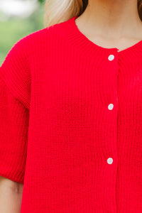 Top Of Class Red Short Sleeve Cardigan
