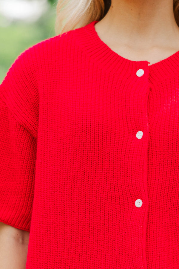 Top Of Class Red Short Sleeve Cardigan