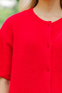 Top Of Class Red Short Sleeve Cardigan