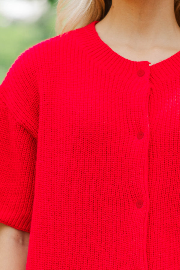 Top Of Class Red Short Sleeve Cardigan