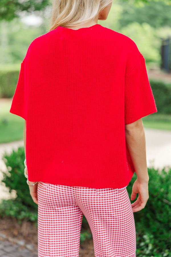 Top Of Class Red Short Sleeve Cardigan