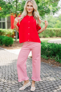 Top Of Class Red Short Sleeve Cardigan