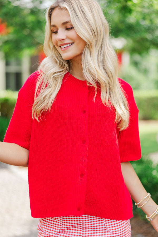 Top Of Class Red Short Sleeve Cardigan