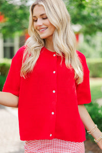 Top Of Class Red Short Sleeve Cardigan