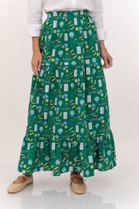 Getting Close Green Toile Midi Skirt
