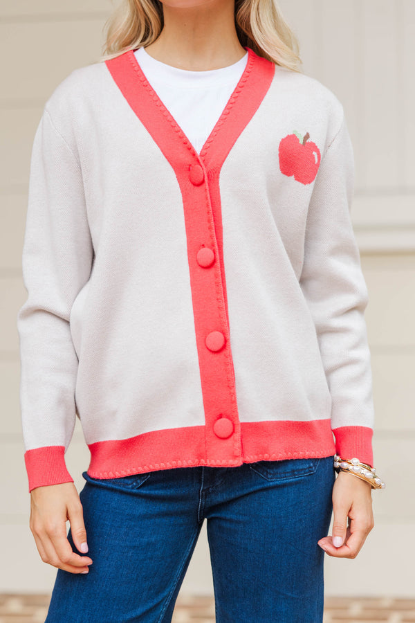 Cozy Scholar Cream Apple Cardigan
